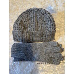 Lord & Taylor Spring + Mercer 100% Cashmere Gray Knit Beanie Hat & Gloves OS NWT